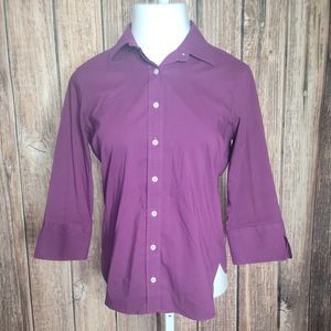 The Outfitters Lands End Button Up Collared Shirt ~ Sz 6 ~ Purple  ~ 3/4 Sleeve